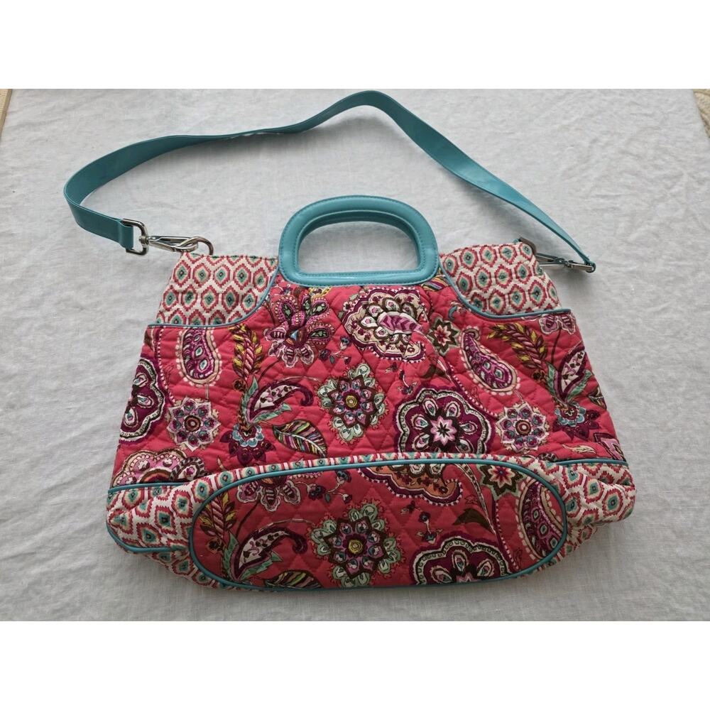 Vera Bradley Charleston Purse Bag Call Me Coral Floral Satchel Summer Boho EUC